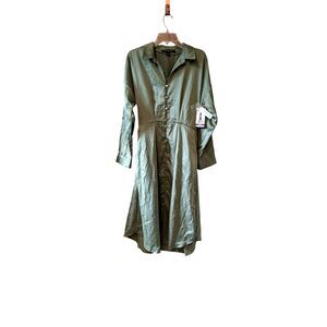 French Connection Green Satin Dress L/S Belt Shirt Dress NWT Sz XL Whimsigoth